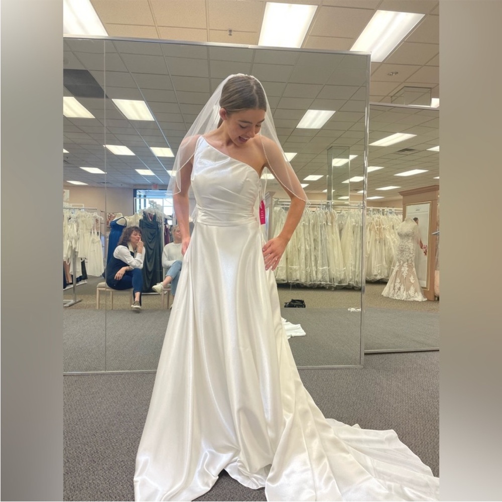 Asymmetrical One Strap Satin Wedding Dress with Train